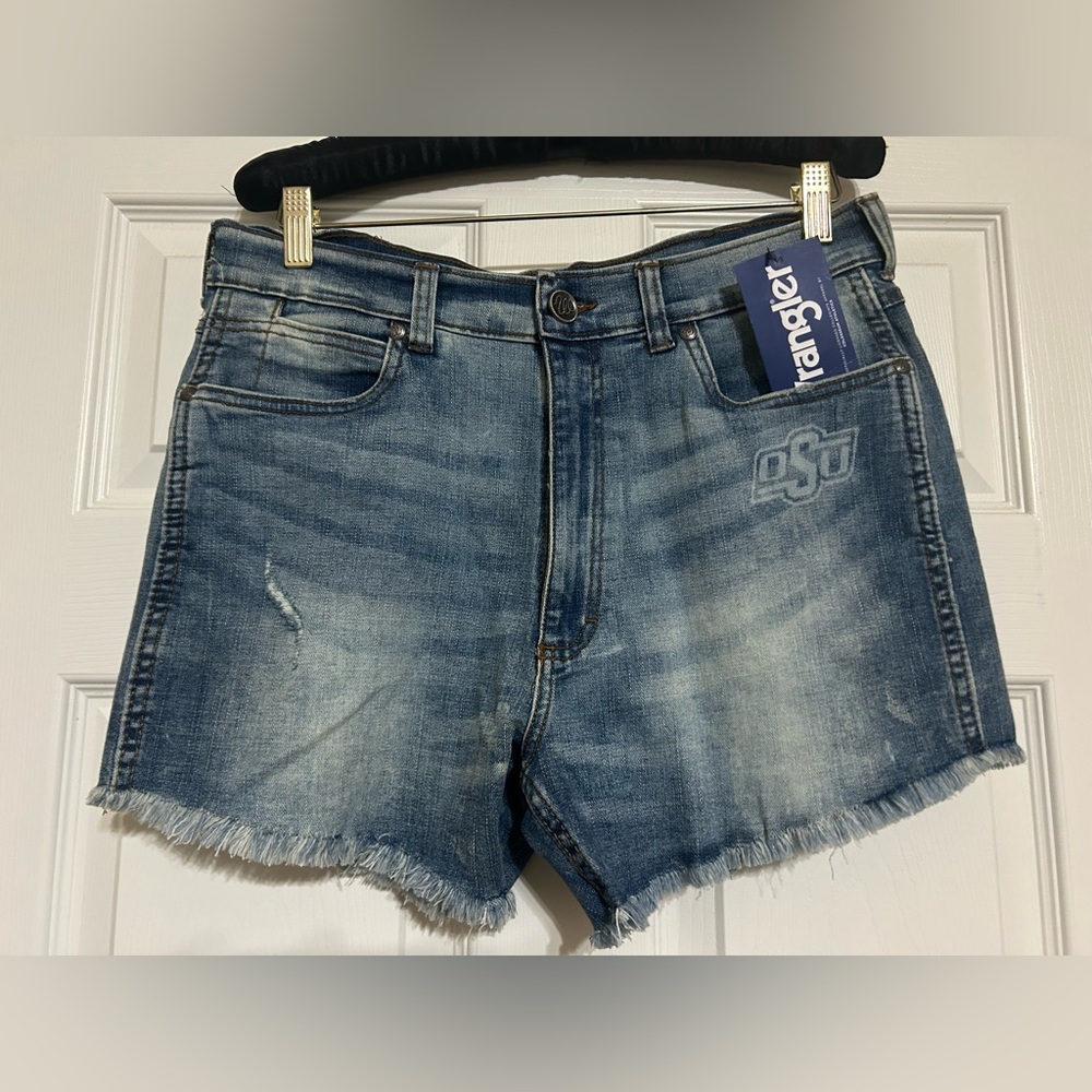 Wrangler Shorts Oklahoma State Football Denim Blue Jean Women OSU 11 Cowboys